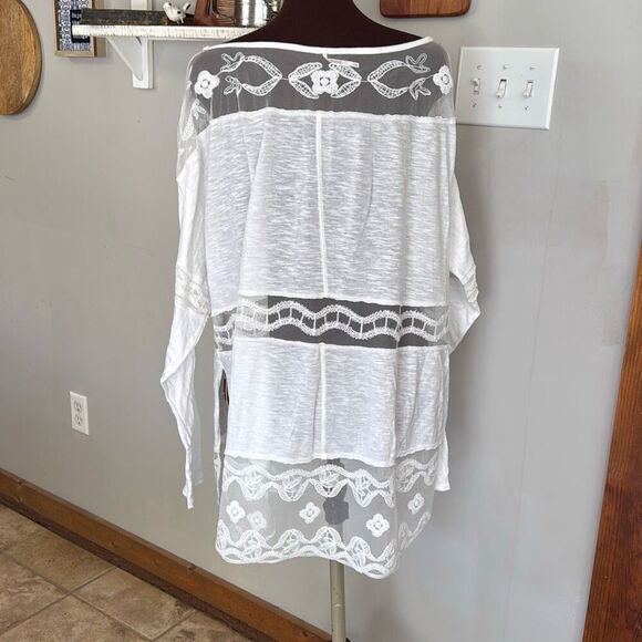 Free People Love Me white lace tee womens size small oversized sheer romantic bo - Picture 3 of 9
